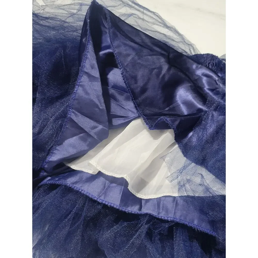 Girls Navy Blue Tulle Tutu Skirt Layered Dance Ballet Dress Up Party Size 10...